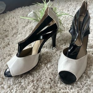 Cami Black & White faux leather evening party cocktail sexy stiletto hig…